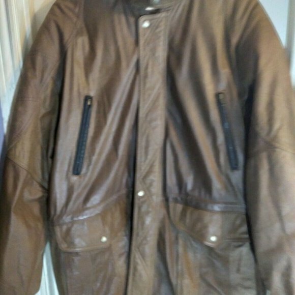 Phase 2 Other - Phase II Leather Jacket Brown Dbl Closure Zip Snap Sz XLT Pit To Pit 28...